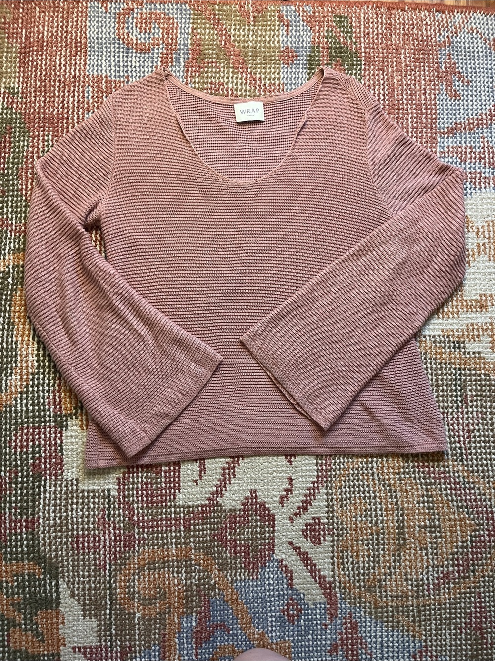 Wrap London Organic Cotton Sweater Size 4 Dusty Pink Knit Distinctive Neckline